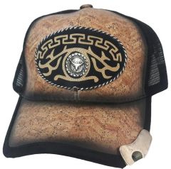 Modestone Western Snapback Ball Cap Metal Longhorn Bull Beige