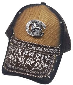 Modestone Western Snapback Ball Cap Metal Horseshoe Horse Embroidered Peak