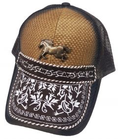 Modestone Western Snapback Ball Cap Metal Galloping Horse Embroidered Peak