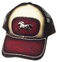 Modestone Western Snapback Ball Cap Metal Galloping Horse Embroidered Red