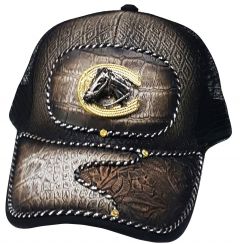 Modestone Western Snapback Ball Cap Metal Horseshoe Horse ''Faux Crocodile''
