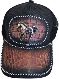 Modestone Western Snapback Ball Cap Metal Galloping Horse ''Faux Crocodile''