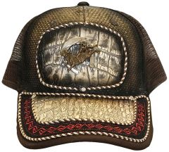 Modestone Western Snapback Ball Cap Metal Cowboy Bull Horseshoe ''Faux Croc''