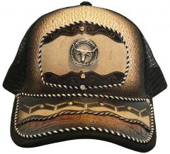 Modestone Western Snapback Ball Cap Metal Bull Head ''Faux Croc & Suede''