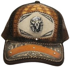 Modestone Western Snapback Ball Cap Metal Bull Skull ''Faux Suede'' Embroidered