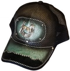 Modestone Western Snapback Ball Cap Metal Horseshoe Horse Blue Sparkle