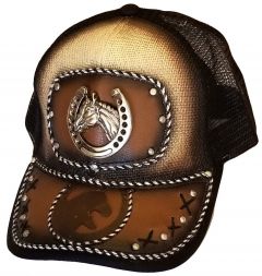 Modestone Western Snapback Ball Cap Metal Horseshoe Horse Foal ''Faux Leather''