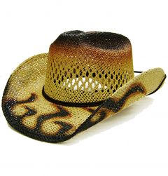Modestone Boy's Straw Cowboy Hat With ''Hot Rod'' Flames Multicolor