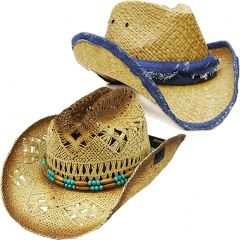 Modestone Value Pack 2 X Light Party Straw Cowboy Hats 