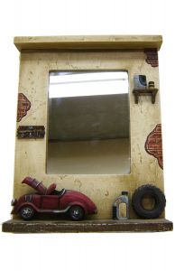 Modestone 12" X 9 1/2" Decorative Antiqued Garage VW Beetle Bug Mirror Wood