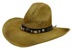 Modestone Men's Large Brim Straw Cowboy Hat Tan