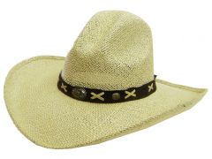 Modestone Men's Large Brim Straw Cowboy Hat Tan