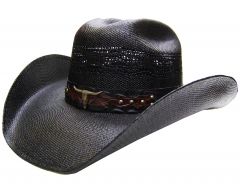 Modestone Unisex Straw Cowboy Hat Metal Bull Skull Studs Hatband Black