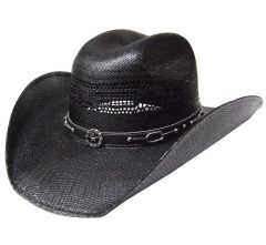 Modestone Straw Cowboy Hat Metal Texas Sheriff Star Chain Link Hatband Black
