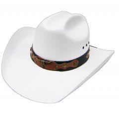 Modestone Unisex Traditional Straw Cowboy Hat Bull Skull Hatband White
