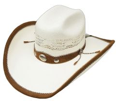 Modestone Straw Cowboy Hat Genuine Cow Leather ''Hair On'' Trim & Hatband White
