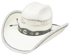 Modestone Straw Cowboy Hat Genuine Cow Leather ''Hair On'' Trim & Hatband White