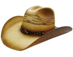 Modestone Men's Straw Cowboy Hat Metal Diamond Concho Studs Hatband Tan