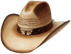Modestone Unisex Straw Cowboy Hat Metal Bull Concho Studs Hatband Tan
