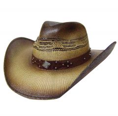 Modestone Unisex Straw Cowboy Metal Diamond Concho Studs Hatband Brown