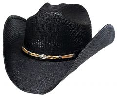 Modestone Unisex Straw Cowboy Hat Leather-Like Hatband Black