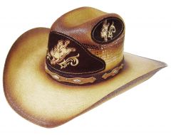 Modestone Traditional Bangora Straw Breezer Cowboy Hat Felt-Like Appliques Beige