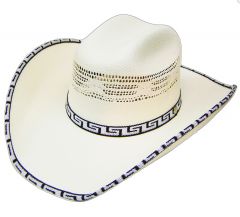 Modestone Bangora Rodeo Straw Cowboy Hat Pattern Fabric Hatband/Brim Edge White
