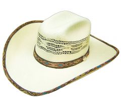 Modestone Bangora Straw Cowboy Hat Native Pattern Fabric Hatband/Brim Edge White