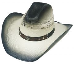 Modestone Wide Brim Straw Cowboy Hat Metal Concho Studs Hatband Grey