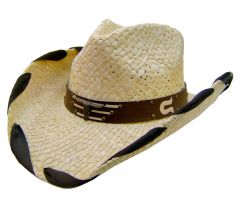 Modestone Men's Straw Cowboy Hat Bull Horseshoe Tan