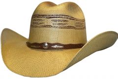Modestone Unisex Straw Cowboy Hat Bangora Metal Studs Conchos Hatband Beige