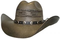 Modestone Unisex Straw Cowboy Hat Bangora Metal Studs Conchos Hatband Brown