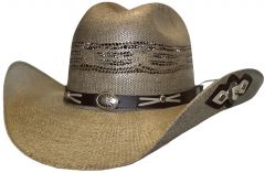 Modestone Unisex Straw Cowboy Hat Bangora Conchos Appliques on Brim Beige