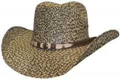 Modestone Unisex Straw Cowboy Hat Bangora Metal Studs Conchos Hatband 2 Tone