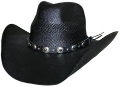 Modestone Unisex Straw Cowboy Hat Bangora Metal Studs Conchos Hatband Black
