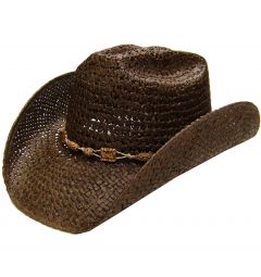 Modestone Men's Straw Cowboy Hat Beaded Hatband Brown