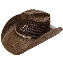 Modestone Men's Straw Cowboy Hat Faux Leather Hatband Brown