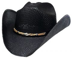Modestone Unisex Straw Cowboy Hat Leather Like Hatband Black