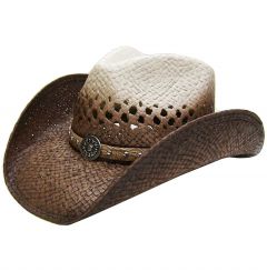 Modestone Men's Straw Cowboy Hat Breezer Metal Concho Studs Hatband Brown