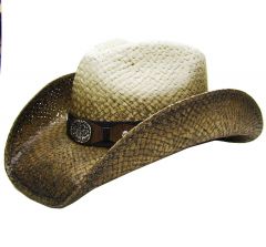 Modestone Men's Straw Cowboy Hat Metal Concho Studs Hatband Brown
