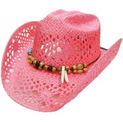 Modestone Women's Straw Cowboy Hat Breezer Beaded Claws Hatband Pink