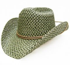 Modestone Men's Straw Cowboy Hat O/S 2 Tone Green & Yellow