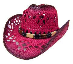 Modestone Women's Straw Cowboy Hat Red Black