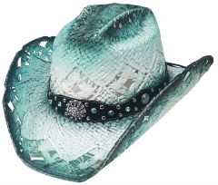 Modestone Straw Cowboy Hat Breezer Metal Concho Studs Hatband Blue