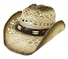 Modestone Men's Straw Concho Cowboy Hat Tan Brown