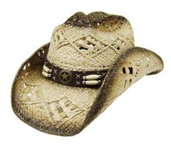 Modestone Men's Straw Sheriff Star Cowboy Hat Tan Brown