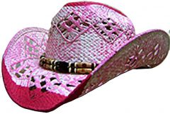 Modestone Women's Straw Cowboy Hat Pink/White Fuchsia