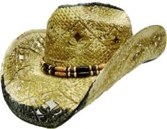 Modestone Men's Straw Cowboy Hat Light Yellow Black
