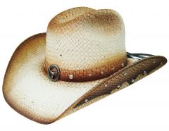 Modestone Straw Breezer Cowboy Hat Leather-Like Appliques Beige