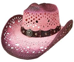 Modestone Straw Cowboy Hat Breezer Crocodile Skin Pattern Hatband Pink